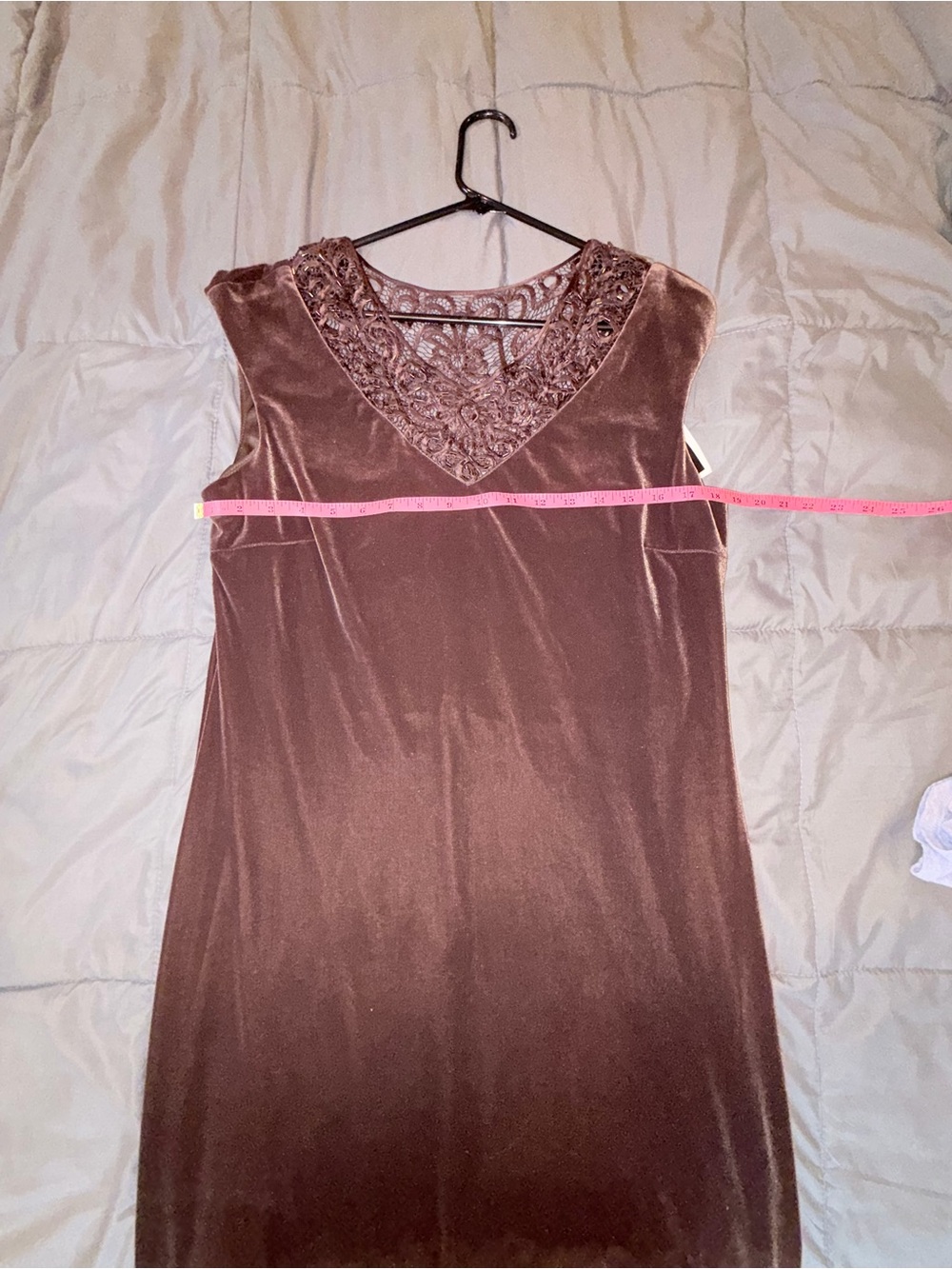Carole Little NWT Brown Velvet Beaded Maxi Dress Size 14 Vintage - Picture 5 of 8